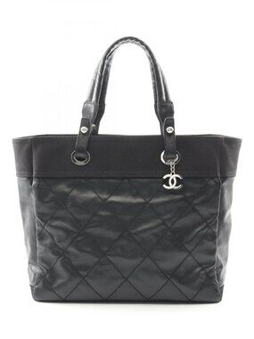 Chanel Tote Bag Paris Biarritz MM Black Leather